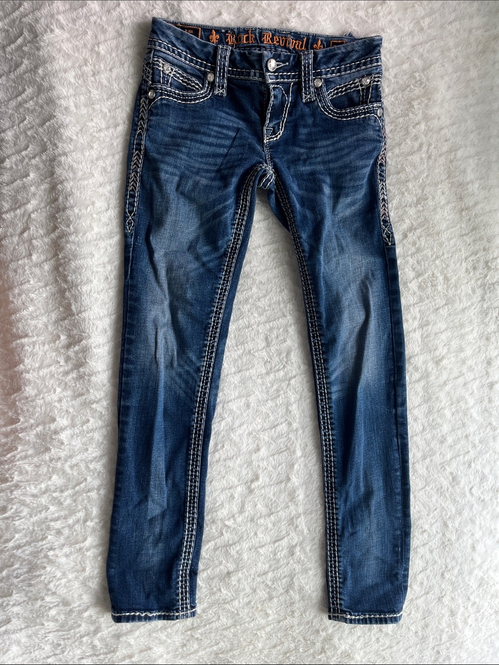 Rock Revival Women's Dark Blue Skinny Jeans with Contrast Stitching